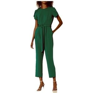 Calvin Klein belted dark forest green jumpsuit tulip short sleeves